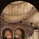 A drawing of pedestrians accessing the Grand Entrance Hall. After a 2010 renovation, a concrete raft was placed above the tunnels, creating the new event space above.